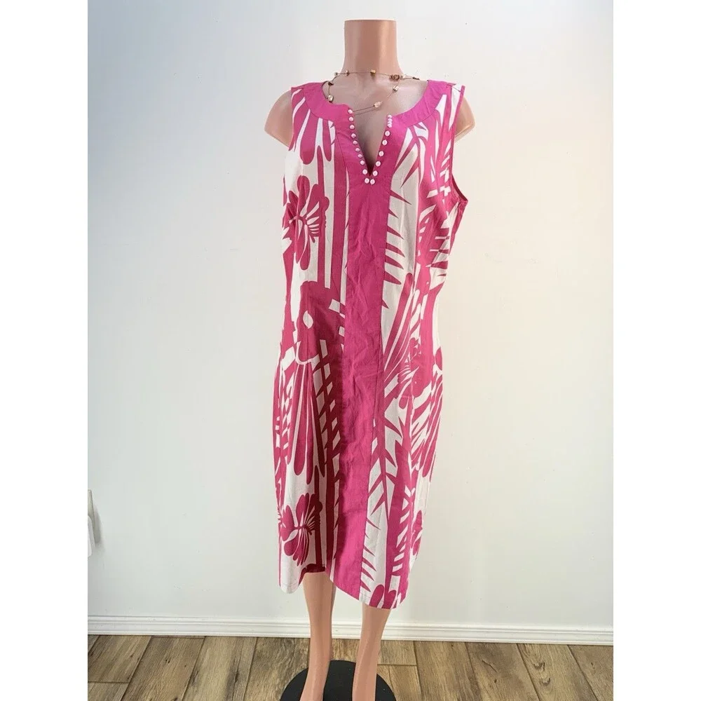 NWT Ashley Stewart Floral Print Midi Dress Size 16 Pink V Neck Sleeveless - Picture 1 of 11